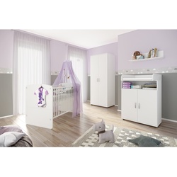 nonjoo. Babyzimmer Lunis Set 3: best. aus Babybett, Kommode, Wickelaufsatz, Wandboard und Kleiderschrank 2-trg.
