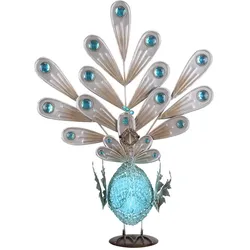 Solar Pfau Dekoleuchte Solarlampe Pfau Außenleuchte Solar Tierfigur, Metall Dekosteine, IP44, LED 0,06W, LxBxH 38x21,3x56,8 cm