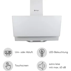Wiggo Dunstabzugshaube 60cm kopffrei I Abluft Umluft Dunstabzug 300m3/h - LED Touch-Display 3 Stufen I Schräghaube inkl. Fettfilter & 2x Kohlefil...