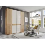 Drehtürenschrank WIEMANN "Cardiff, Massivholztüren in Kombination mit Glas- oder Spiegeltüren", weiß (glas weiß), B:197,3cm H:236cm T:58cm, Floatglas, Holzwerkstoff, Hartfaserplatte, Massivholz, Schränke, hochwertiges Design in langlebiger Qualität, viel Stauraum