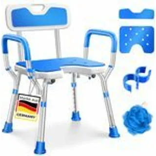 Kesser KESSER® Duschhocker mit Lehne höhenverstellbar in 6 Stufen 38-54cm Badhocker 150KG belastbar Duschstuhl Anti-Rutsch Füße & Matten Duschhilfe Senioren & Schwangere Duschsitz mit Brausehalterung