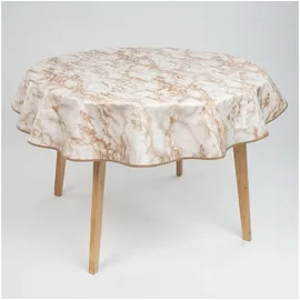 Laro Wachstuch-Tischdecke rund 140 cm Marmor Weiß Beige Braun