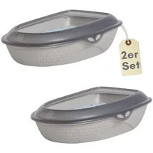 GarPet 2er Set Katzentoilette XXL 60 cm Rattan Optik 2 Stück Dopplepack Katzenklo Katzen Schalen Toilette WC Rand