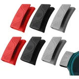 JINTANG 6 Stück Silikongriffe für Töpfe, Hitzebeständig Silikon Assist Griff Klemmgriff Silikon topflappen,Topfgriff Hitzeschutz für Ofenschalen Gusseiserne Bratpfannen(Schwarz,Grau und Rot)