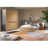 Schlafzimmer-Set HOME AFFAIRE "REHAT, 4-teilig, best. aus: Bett, Kleiderschrank & 2x Nachtkommode", braun (eiche artisan, grau), B/H: 140cm x 200cm, Schlafzimmermöbel-Sets