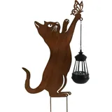 Hti-Living Gartenstecker Katze Metall Rostoptik mit Lampe 1 Gartenstecker blau