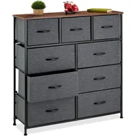 Relaxdays Kommode, HBT 100x100x30 cm, Metall, Holzoptik, 9 Stoff-Schubladen,
