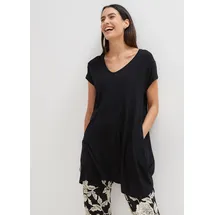 bonprix Longshirt A-Linie Passform, mit Eingrifftaschen, tiefer Rundhalsausschnitt schwarz M (40/42)