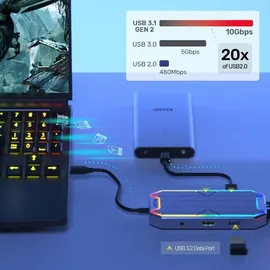 UNITEK Hub USB-C, HDMI RJ45, 3,5 mm, 100 W, 10 Gbit/s - Grau