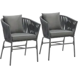 TECTAKE Stuhlset Valeiras im Rope-Design, dicke Polster, 60x61x77cm  2er Setdunkelgrau/dunkelgrau
