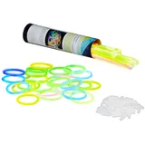 Relaxdays 100 Knicklichter inkl. 104 x 3D-Verbinder, 8 h Leuchtdauer, Glow Stick, Leuchtstäbe Profiqualität, 7-Farb-Mix