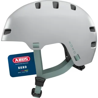 ABUS Fahrradhelm XOXO - Cityhelm im Skater-Look - Helm für Skateboard, Fahrrad, Scooter - mit optimiertem Kinnpolster - für Jugendliche und Erwachsene - Größe L, Grau