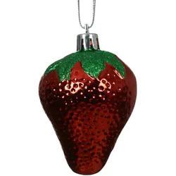 Christbaumschmuck Erdbeere 7cm Kunststoff Figur Bruchfest Weihnachtsbaum Anhänger Weihnachten Weihnachtsbaumschmuck Früchte Obst Stawberry Rot Grün