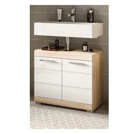 inn.furn Waschbeckenunterschrank weiß Hochglanz Eiche 60 cm Mambo
