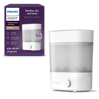 AVENT Babyfläschchen-Sterilisator und -Trockner Premium, entfernt 99,9% der Bakterien, chemikalienfrei, Kapazität für 6 Fläschchen/Sauger/Zubehörteile, Modell SCF293/00