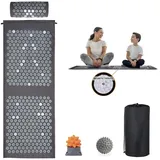 Loboo Idea XL Akupressurmatte und Kissen Set, Extra Lange Yoga Akupressurmatte Set zur Linderung von Nacken- und Rückenschmerzen, Stressabbau Geschenke für Mann und Frau (Grau, XL)