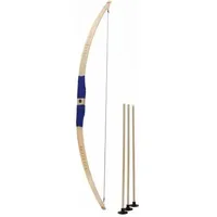 Bestsaller 1271 - Kinder-Bogen mit Loch inkl. 3 Pfeilen, Buchenholz, 80cm, Holz-Bogen, Griff mit blauer Kunststoffwickelung