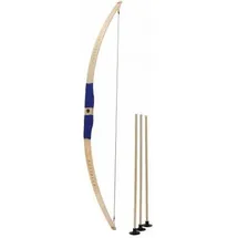 Bestsaller 1271 - Kinder-Bogen mit Loch inkl. 3 Pfeilen, Buchenholz, 80cm, Holz-Bogen, Griff mit blauer Kunststoffwickelung