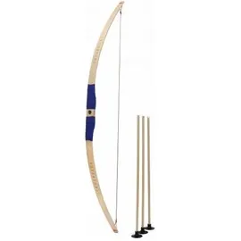 Bestsaller 1271 - Kinder-Bogen mit Loch inkl. 3 Pfeilen, Buchenholz, 80cm, Holz-Bogen, Griff mit blauer Kunststoffwickelung