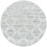 Teppich Wohnzimmer 3D Boho Modern Waschbar Strapazierfähig Esszimmer OEKO-TEX Rund Grau 200x200 cm Gekettelt – GENF von Kadima Design