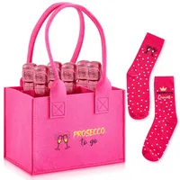 Jadive Prosecco Geschenk Flaschentasche Prosecco to Go Lustige Socken Prosecco 21 x 14 x 15 cm Lustige Filztasche für 6 Flaschen Lustige Geschenke für Frauen Damen Weihnachten