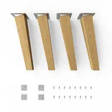 Sossai Möbelfüße aus Massivholz Eiche mit Öl-Finish, Clif Square HMF4, 25 cm hoch, eckig, schräge Ausführung, für Vitrinen, Tische, Schränke