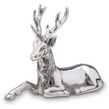 Große liegende Aluminium Deko Hirsch Figur - silbern glänzende Jagdfigur mit Geweih - Weihnachts-Deko zum Hinstellen Höhe 15 cm