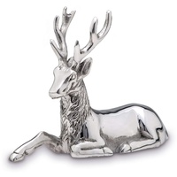 Große liegende Aluminium Deko Hirsch Figur - silbern glänzende Jagtfigur mit Geweih - Weihnachts-Deko zum Hinstellen Höhe 15 cm