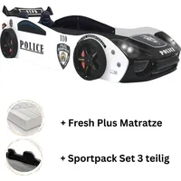 Aileenstore Autobett "Police" + Sportsitze Spielbett für Kinder 90x200 inkl. Lattenrost und Fresh Plus Matratze