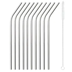 METRO Professional Mehrweg Trinkhalm, Edelstahl, Ø 6 mm x  21 cm, geknickt, spülmaschinenfest, 10 Stück