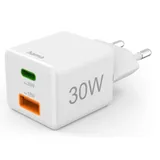 Hama 00201992 Schnellladegerät, 1x USB-C PD, 1x USB-A QC, Mini-Ladegerät, 30 W, Weiß