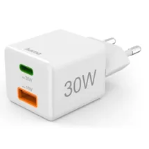 Hama 00201992 Schnellladegerät, 1x USB-C PD, 1x USB-A QC, Mini-Ladegerät, 30 W, Weiß