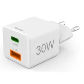 Hama Schnellladegerät, 1x USB-C 1x USB-A Mini-Ladegerät, 30 W, Weiß
