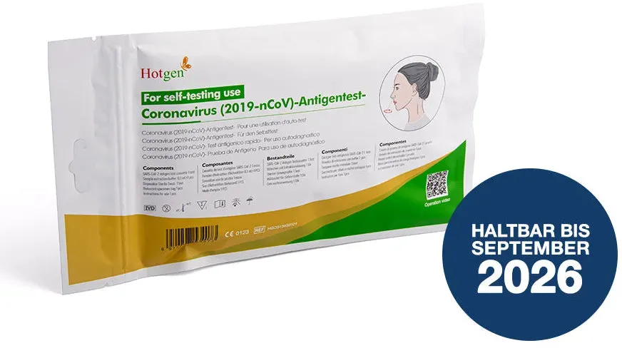 Hotgen Test❗haltbar bis: 9. Sept. 2026❗ für Laien im Polybeutel – CE0123 - Coronavirus (2019-nCoV) – Antigentest – Selbsttest für Zuhause (1er Set)