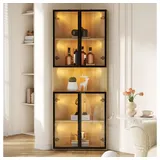 BBWL Vitrine mit Beleuchtung, Eiche Optik MDF, Sicherheitsglas Vitrinenschrank LED Glasvitrine Eckvitrine für Sammlungen