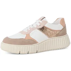 Plateausneaker TAMARIS, Damen, Gr. 40, grau (taupe kombiniert), Kalbsleder, Lederimitat, kontrastfarbene Details, sportlich, Schuhe, Freizeitschuh, Halbschuh, Schnürschuh mit TOUCH-IT Technologie