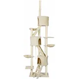 Wiltec Kratzbaum deckenhoch 233-270 cm Beige, Katzenkratzbaum mit 3 Katzenhäusern und Leitern, Katzenmöbel mit Liegemulden, Katzenbaum mit Sisal - Beige