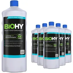 BiOHY Profi Fensterreiniger (6x1l Flasche) | Konzentrat, ideal für alle FENSTERSAUGER | Streifenfreie Reinigung von Glas-, Fensterflächen
