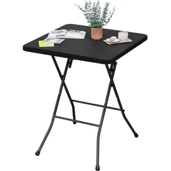 Klapptisch Gartentisch 61x73x61cm, mit verdicktem Stahlrahmen, Balkontisch Bistrotisch, Tischplatte in Rattanoptik, Schwarz