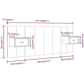 vidaXL Kopfteil mit Nachttischen Räuchereiche Holzwerkstoff
