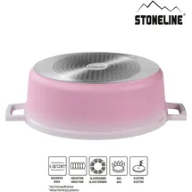 STONELINE Rosa Gourmet Bräter 32x25 cm mit Deckel, Backofen und Induktion geeignet, Antihaft,