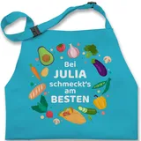 Kinderschürze Schürze Kinder Jungen Mädchen - Kochschürze - Bei Name schmeckts am besten I Veggie I Vegetarisch I Geschenkidee Köche I Hobbyköche - 7-14 Jahre - Türkis - personalisierte - 7-13 Jahre