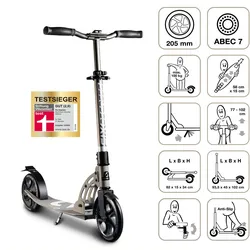 SIX DEGREES Aluminium Scooter 205 mm grau EINHEITSGRÖSSE