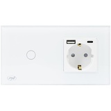 PNI SH115W Einglasschalter mit Touchfunktion, kombiniert mit Schuko-Steckdosen und USB-Anschlüssen