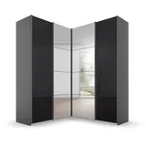 Rauch Quadra Schrank Eckschrank Schwebetürenschrank, grau (graumetallic, glas basalt), B:181cm H:229cm T:187cm, Holzwerkstoff, Schränke, Schwebetürenschrank, inkl. 2 Kleiderstangen, 12 Einlegeböden, 181x229x187 cm