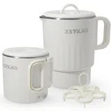 Faltbarer Wasserkocher 1L White Reise Camping Wasserkessel - 600W 304 Edelstahl Elektrischer Wasserkocher BPA-freier - Doppelwand Design mit Automatische Konstanttemperatur und Dauerkochfunktion
