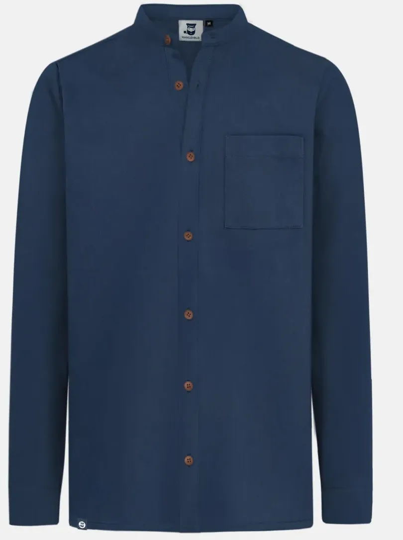 Hanseheld Stehkragen-Hemd Herren Navy-Blau Baumwolle GOTS Organic