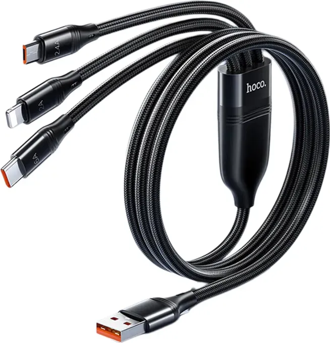 HOCO U104 3-in-1 Ultra 6A Schnellladegerät Datenkabel (für iP+Micro+Type-C)