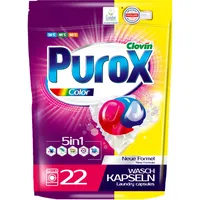 PUROX COLOR Waschkapseln (22 Stück) – Waschmittel für farbige Textilien, entfernt Flecken, schützt Farben, vollständig ausspülbar, umweltfreundlich, Doypack