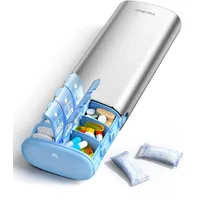 VAYDEER Tablettenbox 7 Tage [LFGB-zertifiziert] [Trockensicher] [Lichtgeschützt] [Aluminium] Reise-Pillendose Tabletten-Organizer für 2× täglich Medikamentenbox, morgens & abends Silber